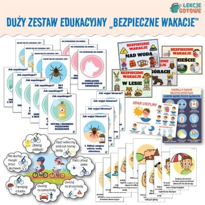 duży zestaw edukacyjny bezpieczne wakacje bezpieczeństwo dzieci pdf pomoce dydaktyczne