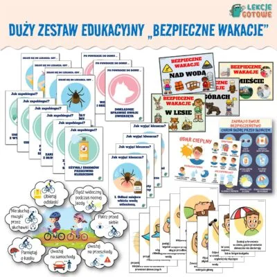 duży zestaw edukacyjny bezpieczne wakacje bezpieczeństwo dzieci pdf pomoce dydaktyczne