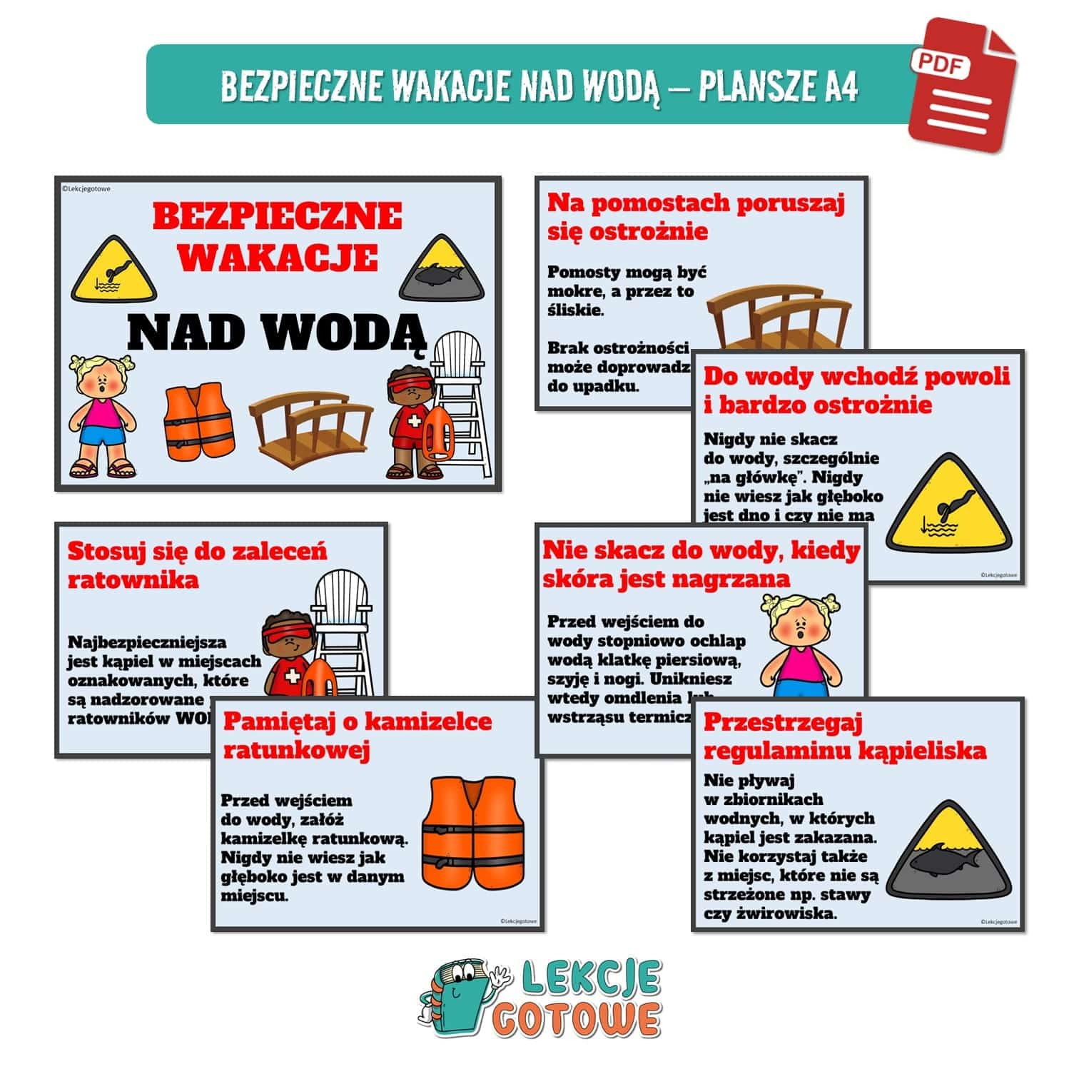 duży zestaw edukacyjny bezpieczne wakacje bezpieczeństwo dzieci pdf pomoce dydaktyczne