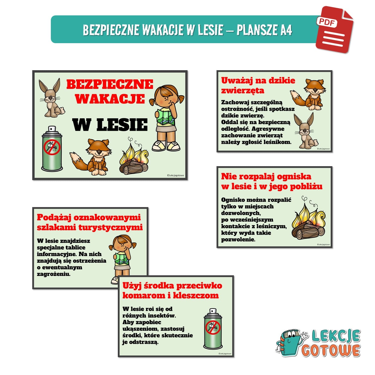 duży zestaw edukacyjny bezpieczne wakacje bezpieczeństwo dzieci pdf pomoce dydaktyczne