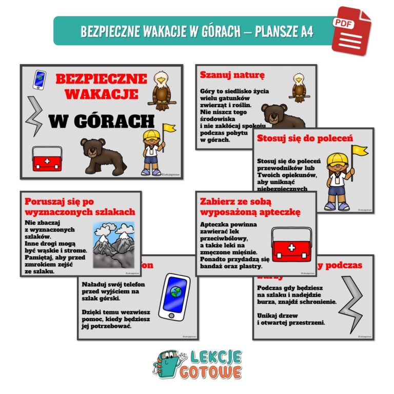 duży zestaw edukacyjny bezpieczne wakacje bezpieczeństwo dzieci pdf pomoce dydaktyczne