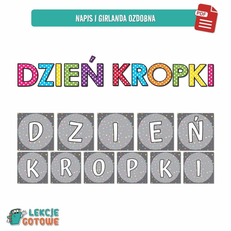 dzień kropki napis - girlanda