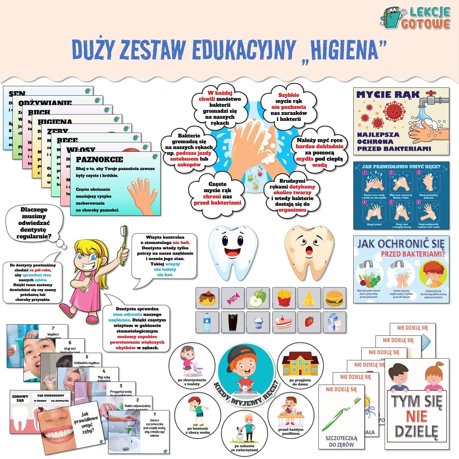 higiena osobista duży zestaw edukacyjny plansze ćwiczenia karty pracy do druku dzień zdrowia pdf