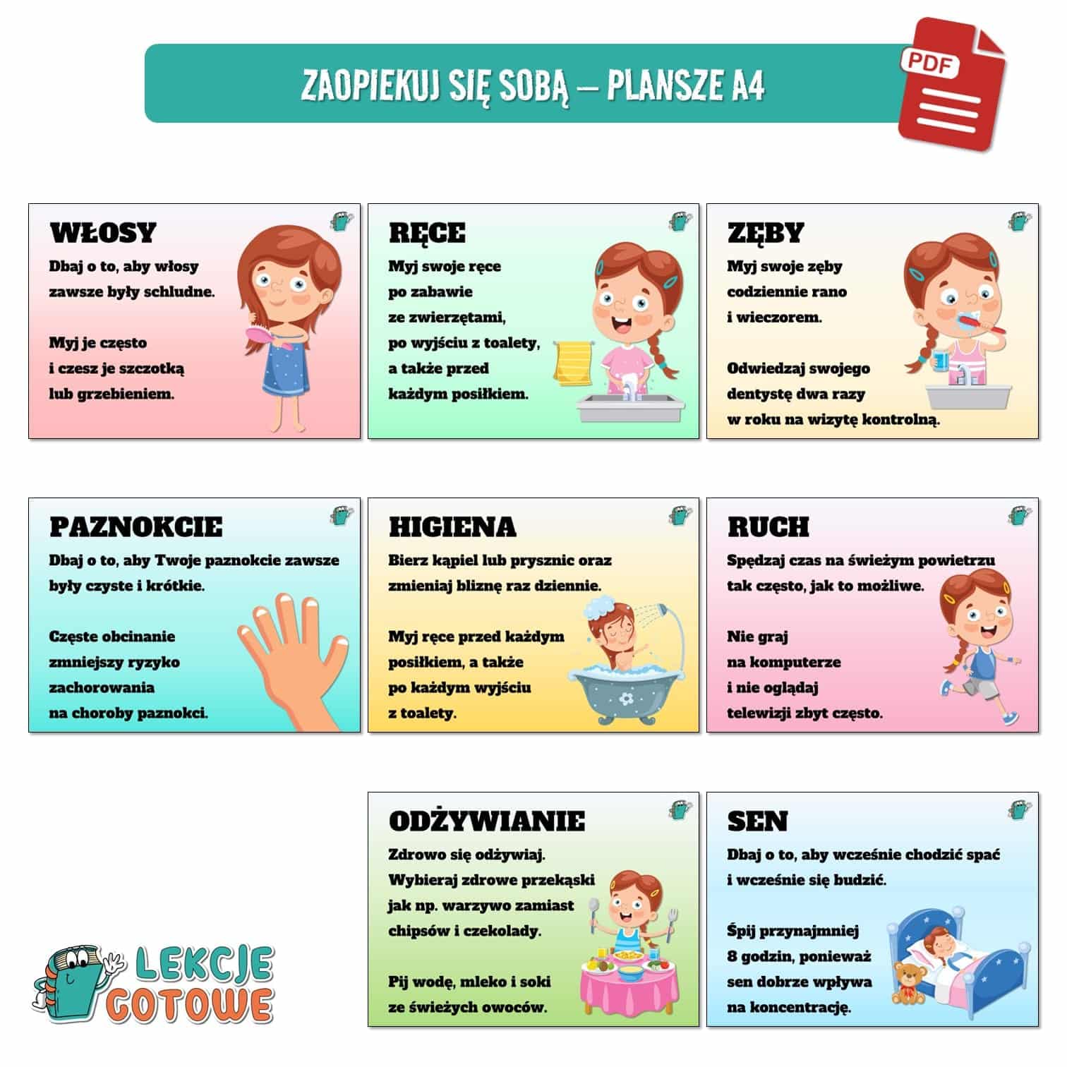higiena osobista duży zestaw edukacyjny plansze ćwiczenia karty pracy do druku dzień zdrowia pdf