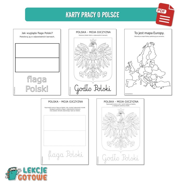 Polska duży zestaw edukacyjny plansze pomoce dydaktyczne karty pracy ćwiczenia kolorowanki dla dzieci pdf do druku