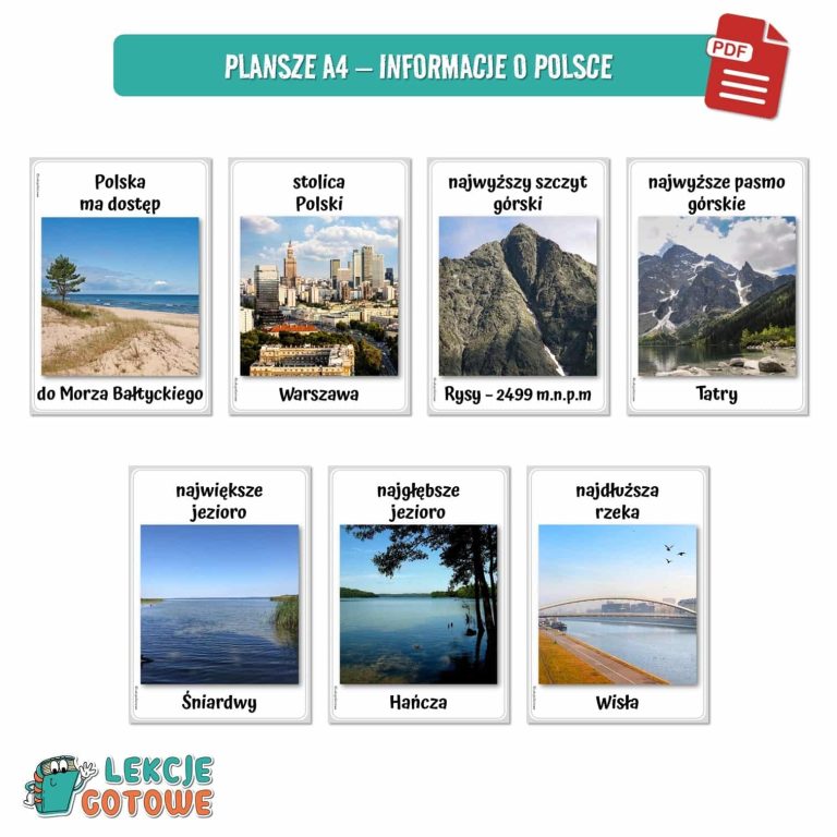 Polska duży zestaw edukacyjny plansze pomoce dydaktyczne karty pracy ćwiczenia kolorowanki dla dzieci pdf do druku