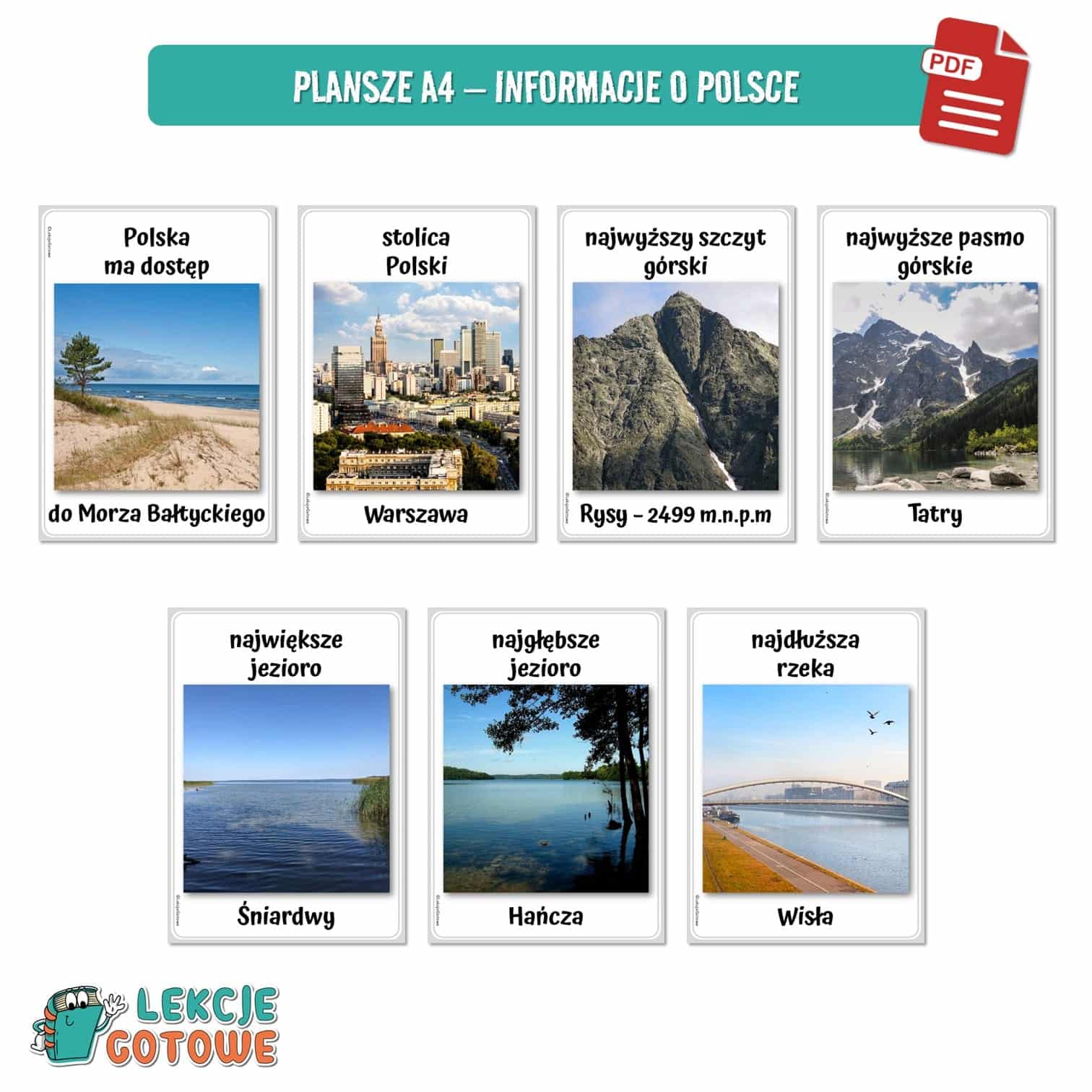 Polska duży zestaw edukacyjny plansze pomoce dydaktyczne karty pracy ćwiczenia kolorowanki dla dzieci pdf do druku