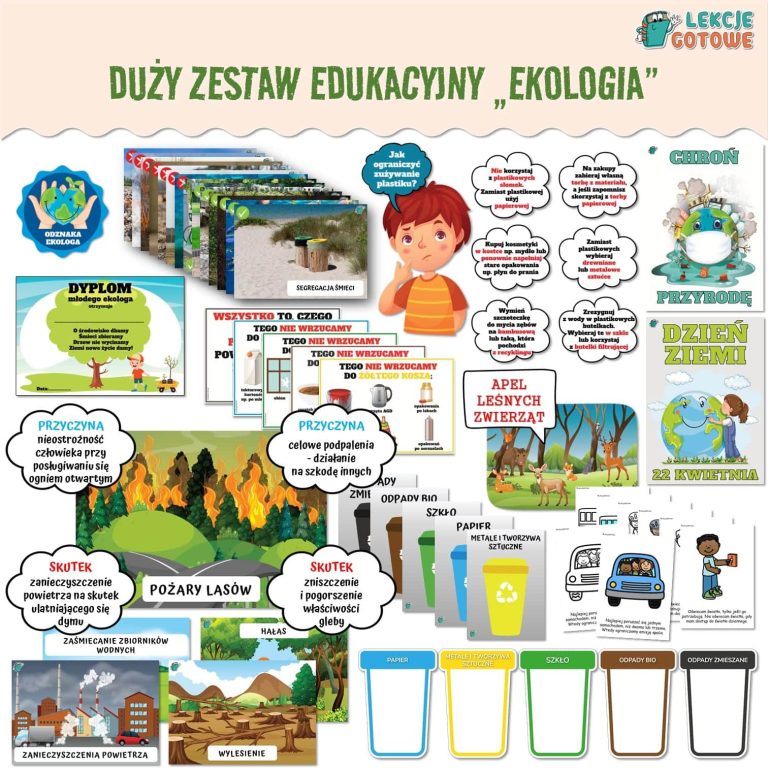 duży zestaw edukacyjny ekologia dzień ziemi przyroda do druku