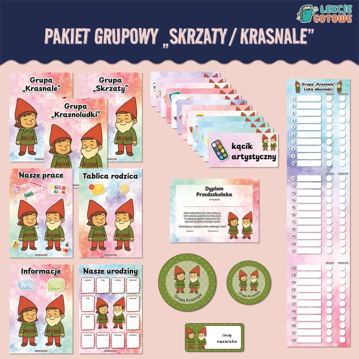 Krasnale Krasnoludki Skrzaty pakiet grupowy przedszkole pdf do druku docx word