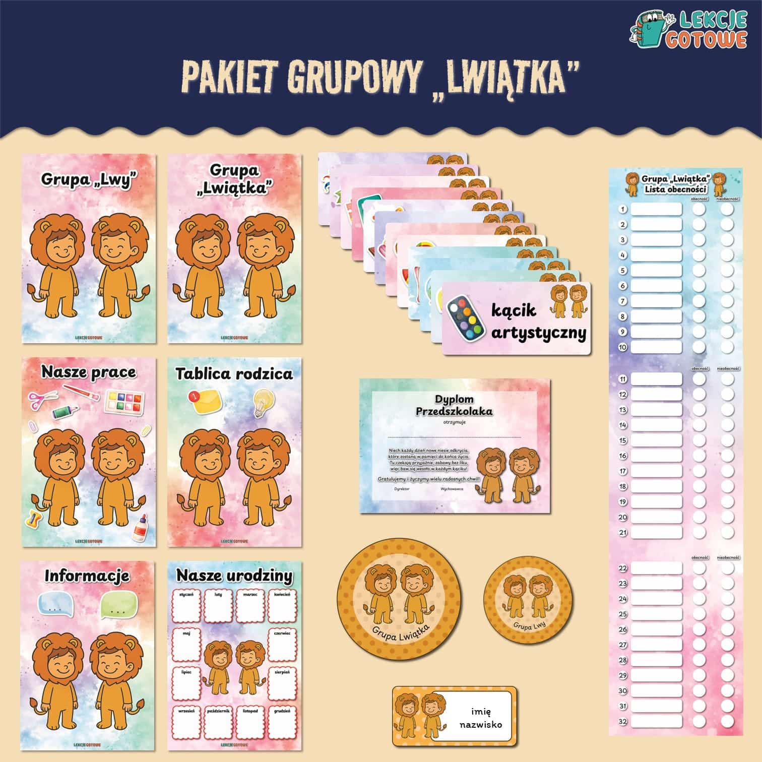 lwiątka lwy pakiet grupowy przedszkole pdf do druku docx word