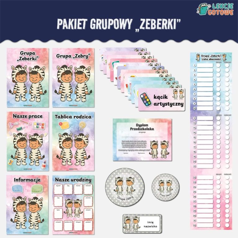 zeberki zebry pakiet grupowy przedszkole pdf do druku docx word