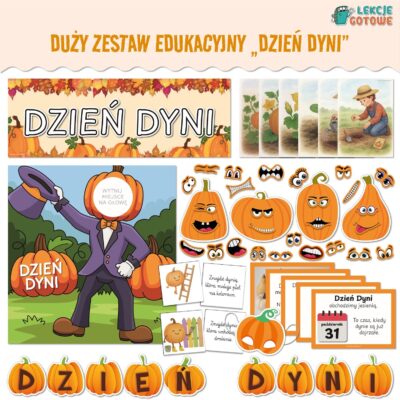 dzień dyni jesień pomysły scenariusz fotobudka ozdoby girlanda dekoracje napis zabawy zabawa plansze cykl rozwoju rośliny maska karty pracy do druku pdf