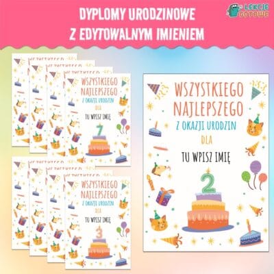 dyplomy urodzinowe z edytowalnym imieniem dyplom urodziny do druku przedszkole pomysły certyfikat laurka dekoracje