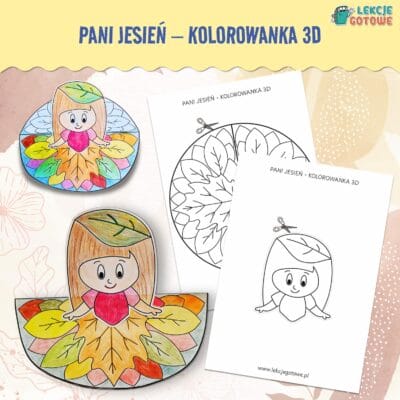 pani jesień jesienna kolorowanka kolorowanki 3d pdf do druku pomysły materiały praca plastyczna karty pracy
