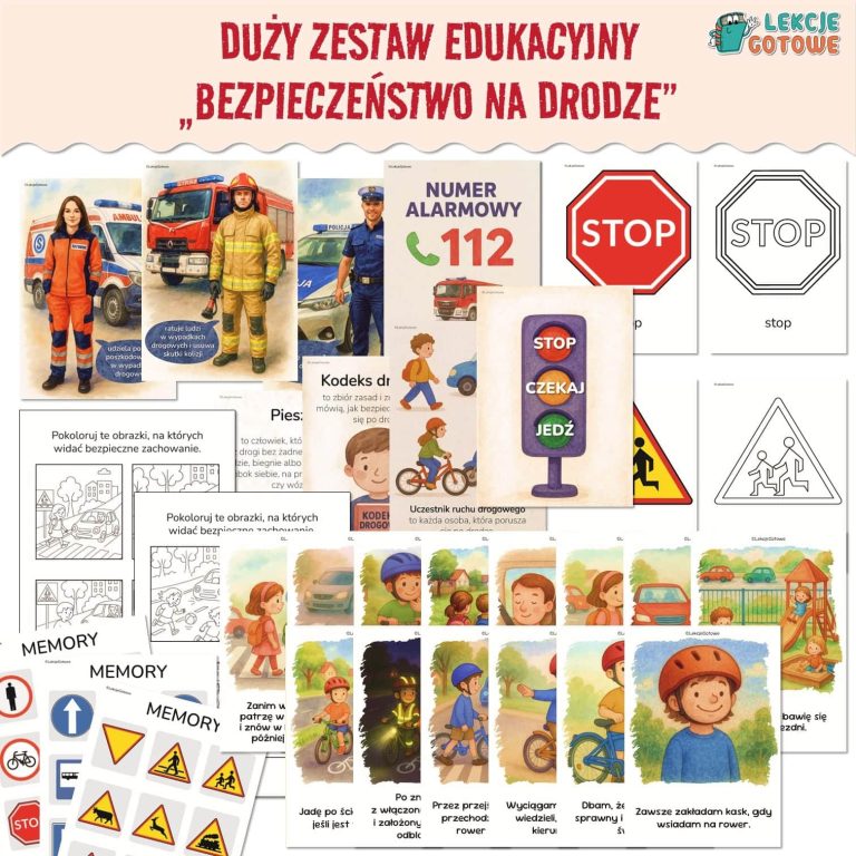 bezpieczeństwo na drodze bezpieczny przedszkolak znaki drogowe zasady jazdy na rowerze pieszy rowerzysta do druku pdf memory pomoce edukacyjne dla dzieci karty pracy kolorowanki