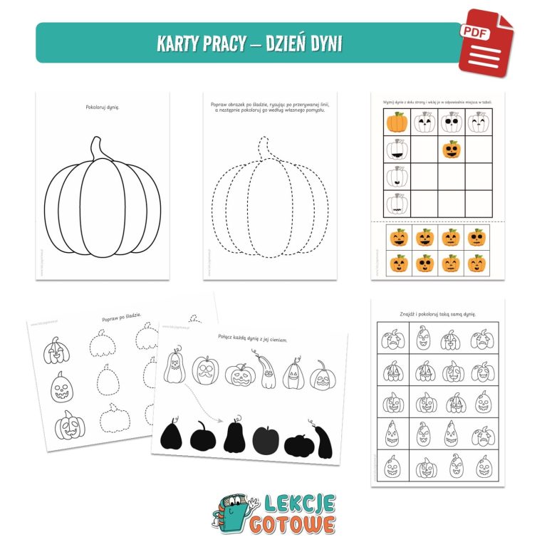 dzień dyni jesień pomysły scenariusz fotobudka ozdoby girlanda dekoracje napis zabawy zabawa plansze cykl rozwoju rośliny maska karty pracy do druku pdf