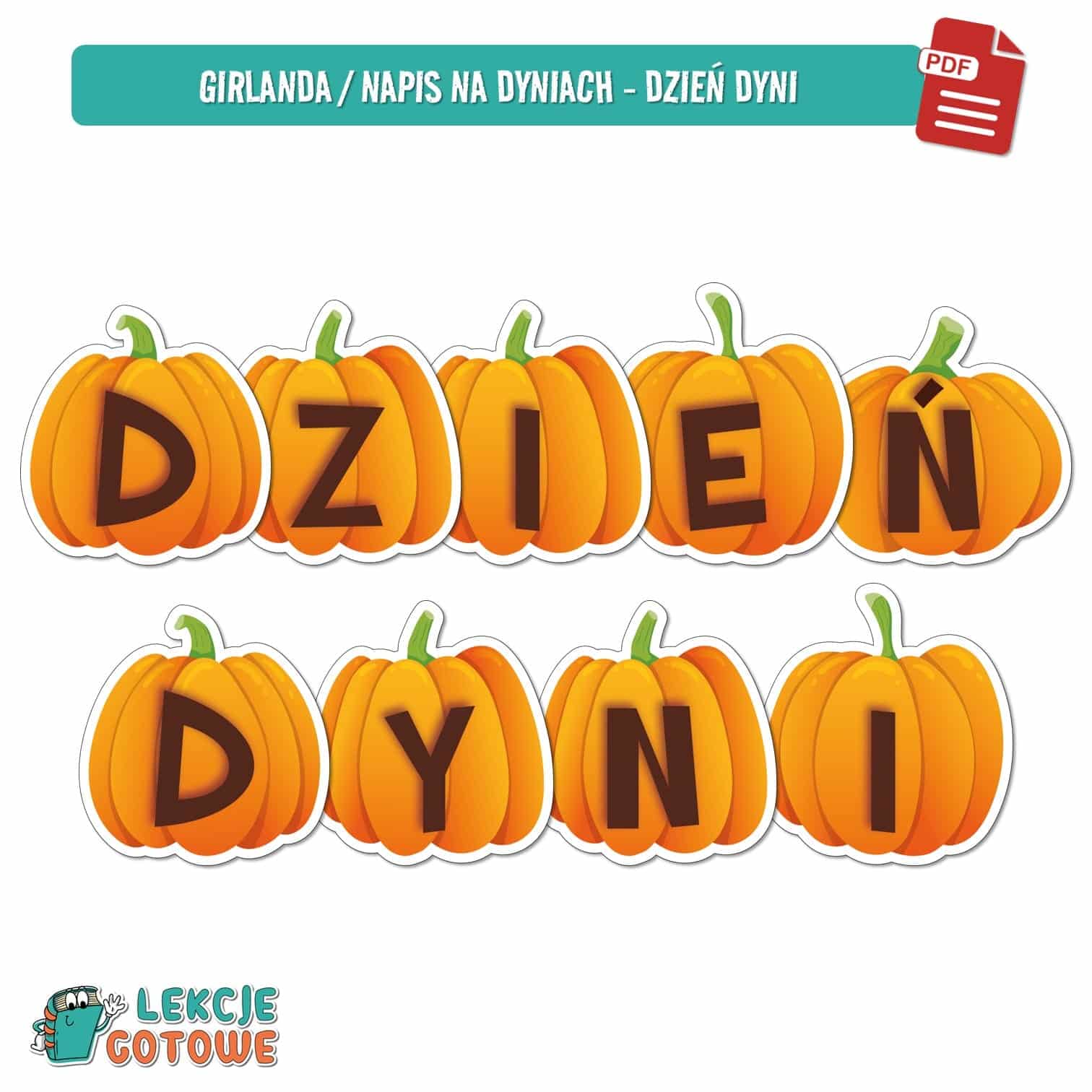 dzień dyni jesień pomysły scenariusz fotobudka ozdoby girlanda dekoracje napis zabawy zabawa plansze cykl rozwoju rośliny maska karty pracy do druku pdf