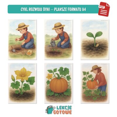dzień dyni jesień pomysły scenariusz fotobudka ozdoby girlanda dekoracje napis zabawy zabawa plansze cykl rozwoju rośliny maska karty pracy do druku pdf