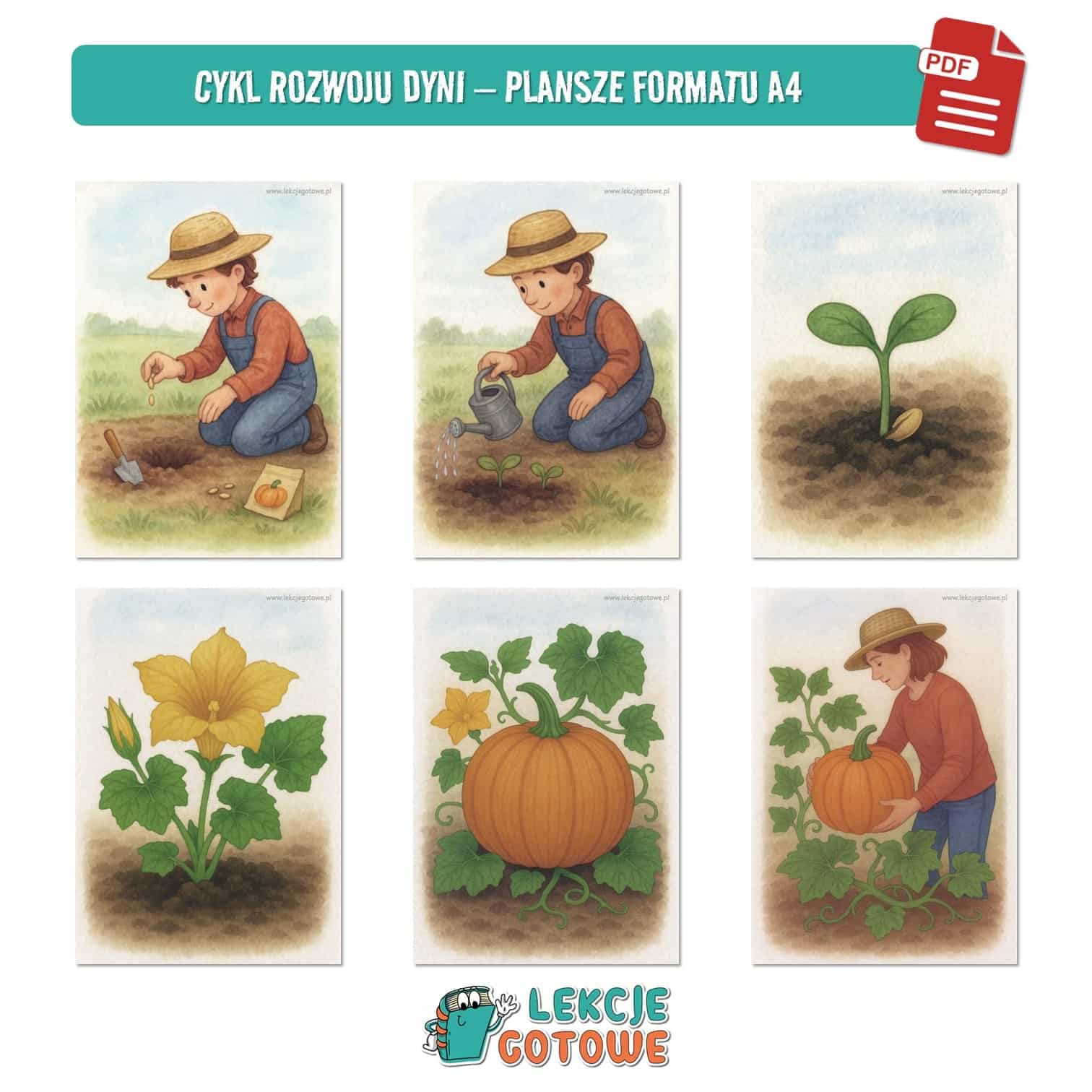 dzień dyni jesień pomysły scenariusz fotobudka ozdoby girlanda dekoracje napis zabawy zabawa plansze cykl rozwoju rośliny maska karty pracy do druku pdf