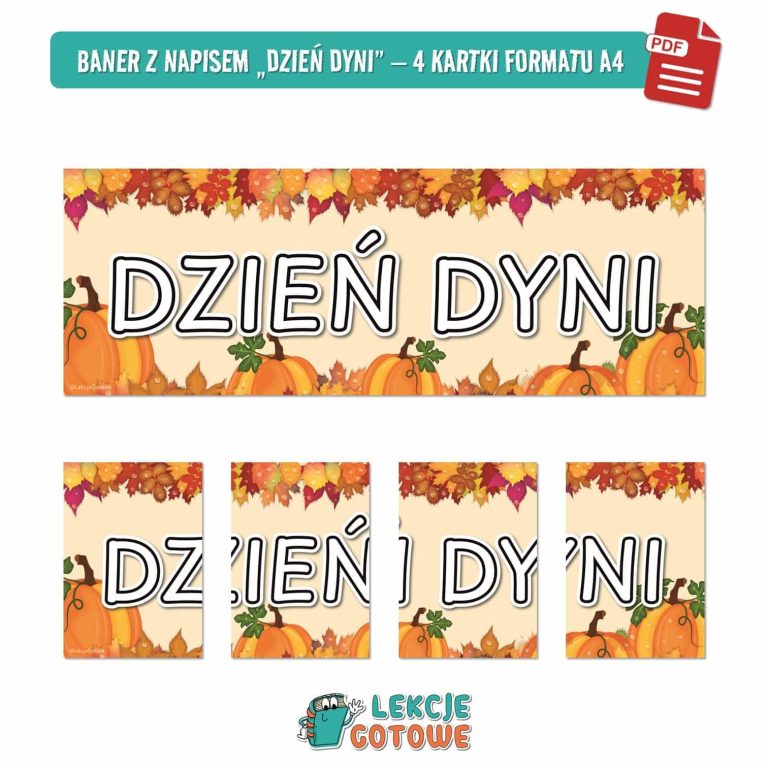 dzień dyni jesień pomysły scenariusz fotobudka ozdoby girlanda dekoracje napis zabawy zabawa plansze cykl rozwoju rośliny maska karty pracy do druku pdf