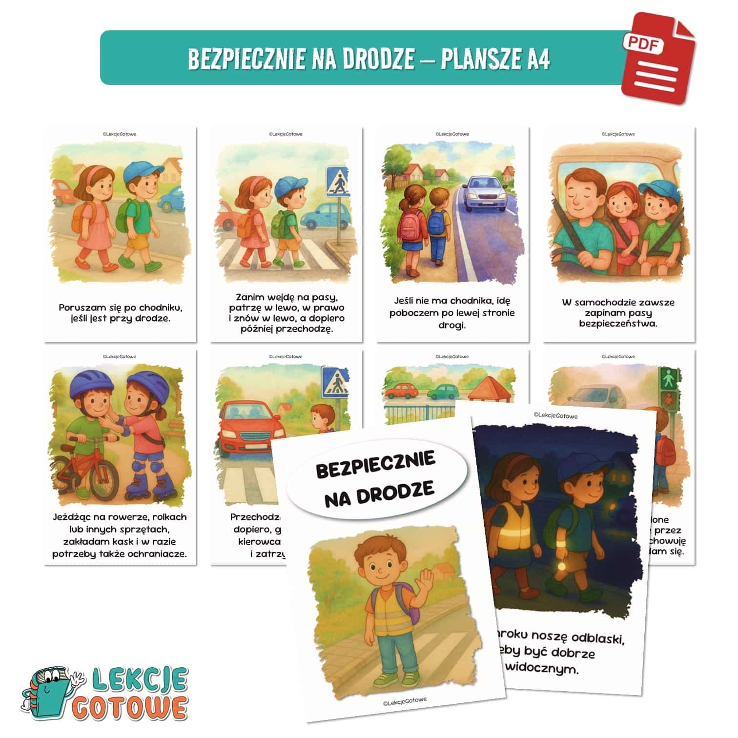 bezpieczeństwo na drodze bezpieczny przedszkolak znaki drogowe zasady jazdy na rowerze pieszy rowerzysta do druku pdf memory pomoce edukacyjne dla dzieci karty pracy kolorowanki