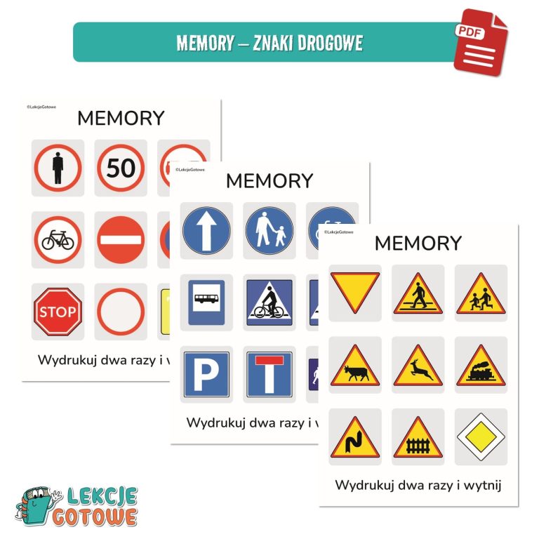 bezpieczeństwo na drodze bezpieczny przedszkolak znaki drogowe zasady jazdy na rowerze pieszy rowerzysta do druku pdf memory pomoce edukacyjne dla dzieci karty pracy kolorowanki