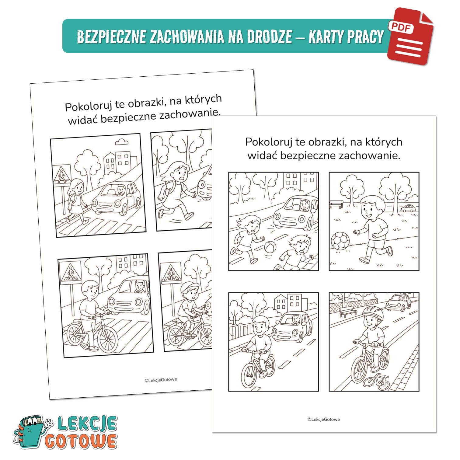 bezpieczeństwo na drodze bezpieczny przedszkolak znaki drogowe zasady jazdy na rowerze pieszy rowerzysta do druku pdf memory pomoce edukacyjne dla dzieci karty pracy kolorowanki