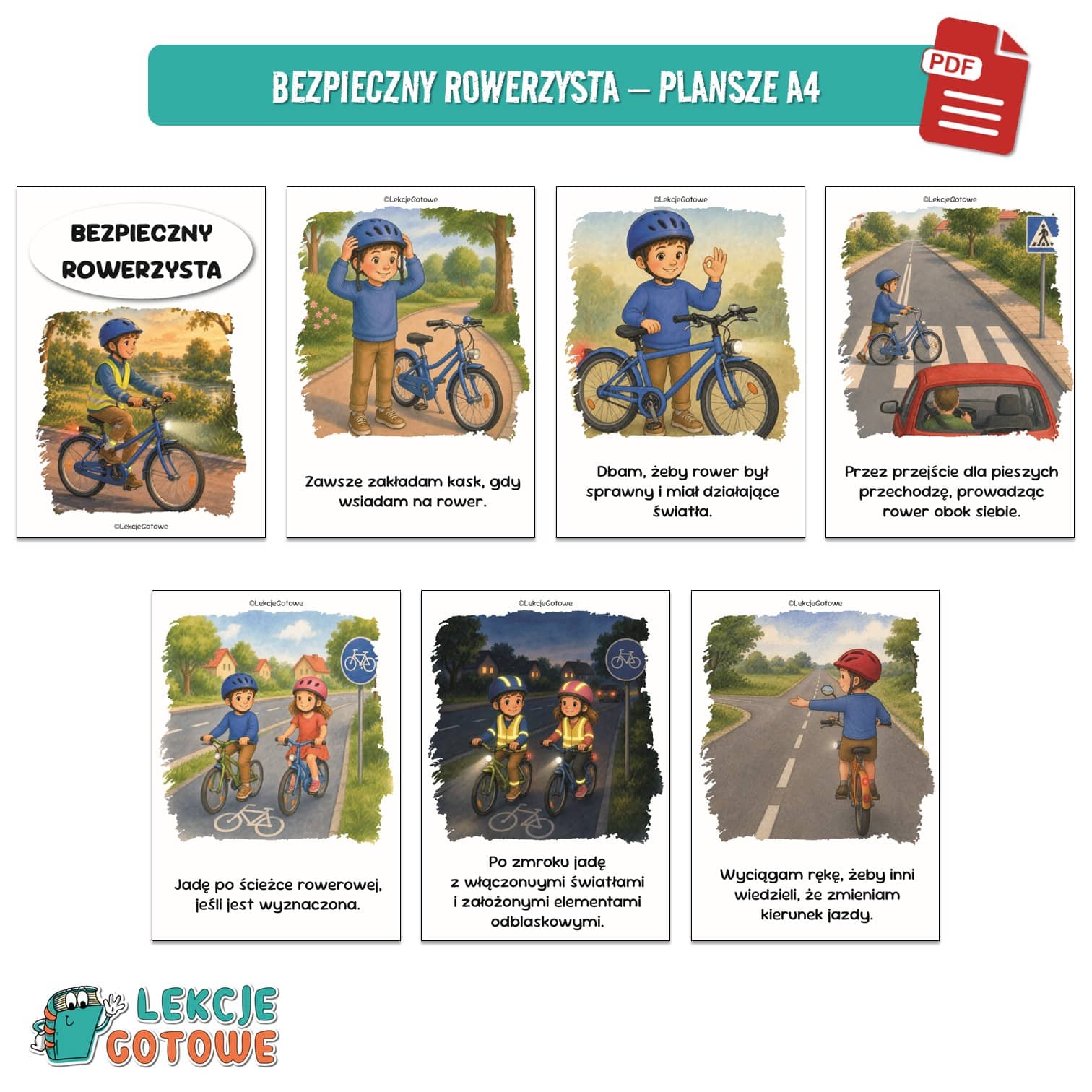 bezpieczny rowerzysta plansze a4