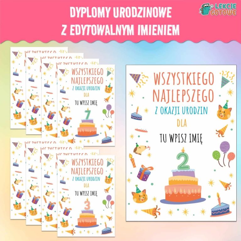 dyplomy urodzinowe z edytowalnym imieniem dyplom urodziny do druku przedszkole pomysły certyfikat laurka dekoracje