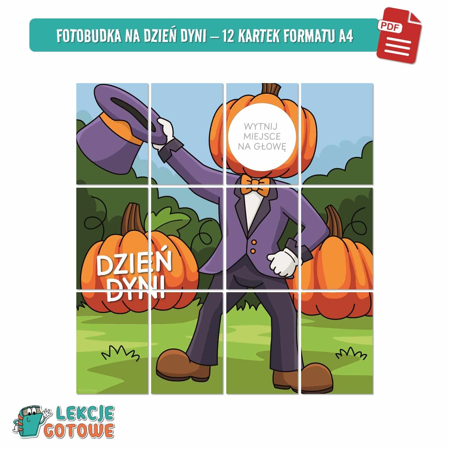 dzień dyni jesień pomysły scenariusz fotobudka ozdoby girlanda dekoracje napis zabawy zabawa plansze cykl rozwoju rośliny maska karty pracy do druku pdf