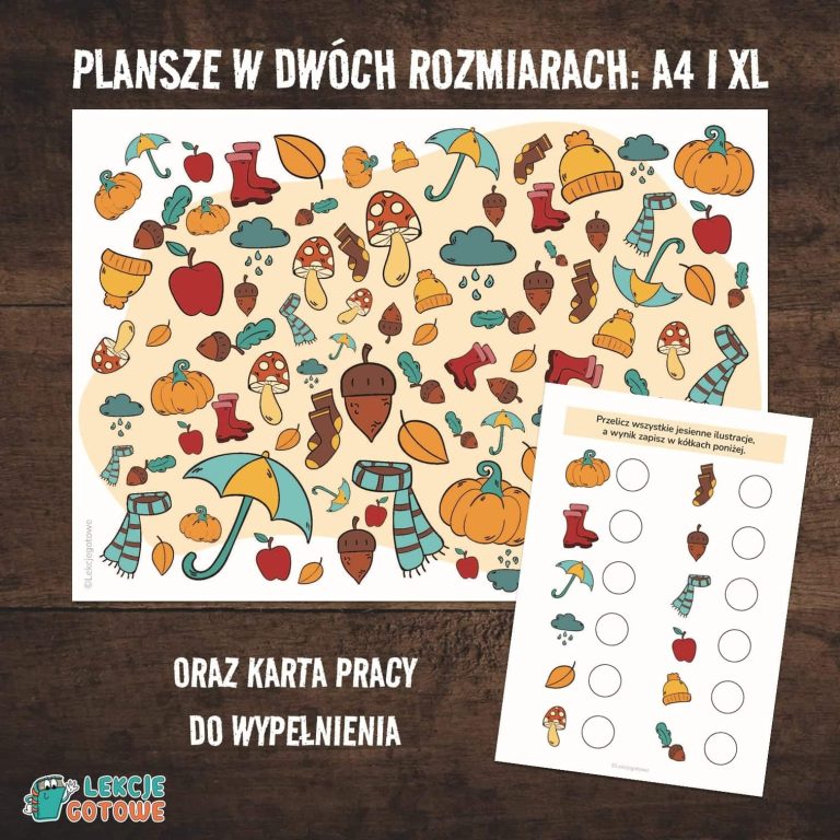 jesienna wyszukiwanka jesień karta pracy spostrzegawczość przeliczanie liczenie do druku
