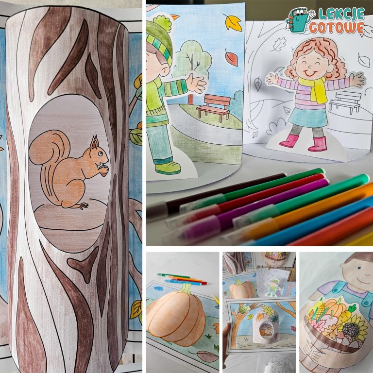 jesienne kolorowanki 3d wycinanki szablony pomysły praca plastyczna prace plastyczne jesień przedszkole scenariusz do druku pomoce materiały edukacyjne dydaktyczne