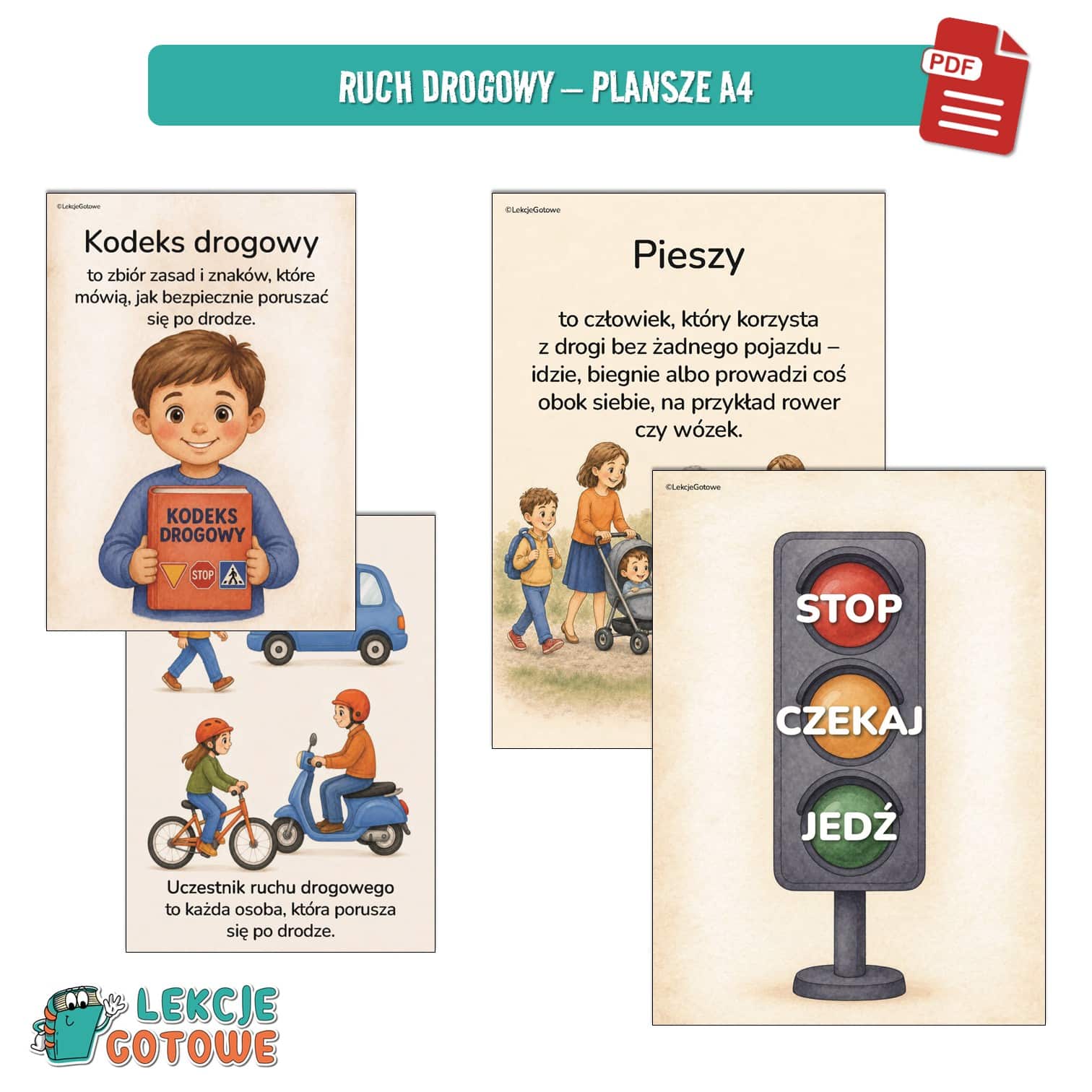 ruch drogowy plansze a4