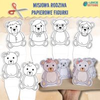 misiowa rodzina dzień misia papierowe figurki kolorowanki wycinanki