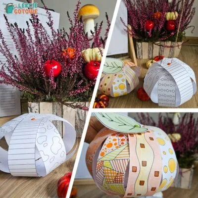 Dynia 3D szablon z papieru do druku kolorowanki wycinanki dzień dyni jesień jesienne pomysły karty pracy dekoracje ozdoby halloween motoryka mała grafomotoryka