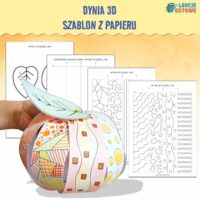 Dynia 3D szablon z papieru do druku kolorowanki wycinanki dzień dyni jesień jesienne pomysły karty pracy dekoracje ozdoby halloween motoryka mała grafomotoryka