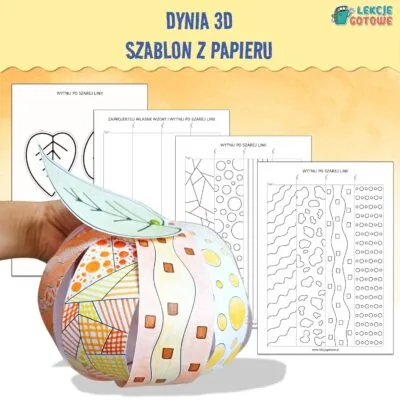 Dynia 3D szablon z papieru do druku kolorowanki wycinanki dzień dyni jesień jesienne pomysły karty pracy dekoracje ozdoby halloween motoryka mała grafomotoryka