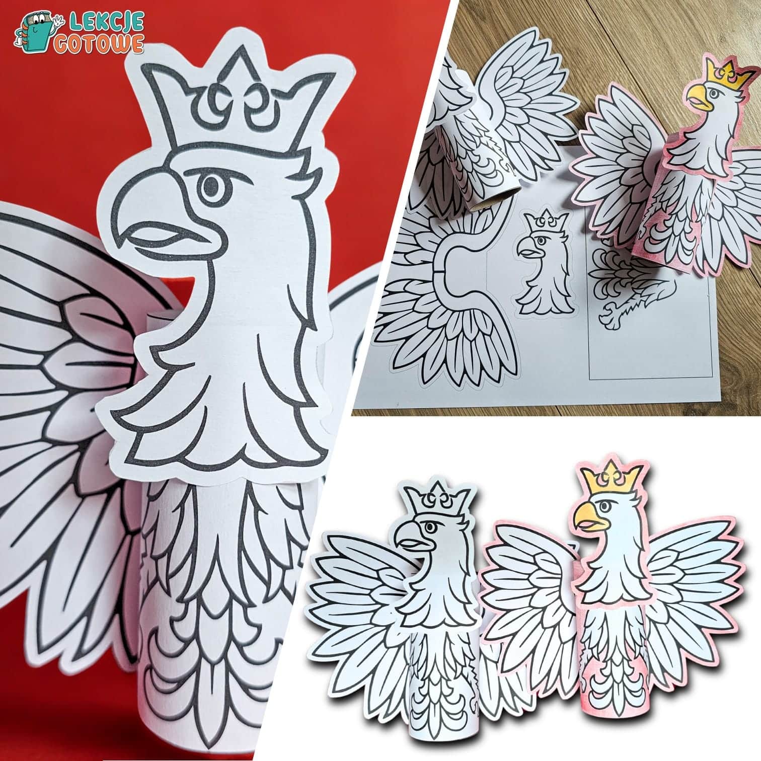 polska orzeł godło polski szablon szablony na rolkę rolki po papierze toaletowym wycinanki do wycinania pomysły karty pracy do druku dla dzieci