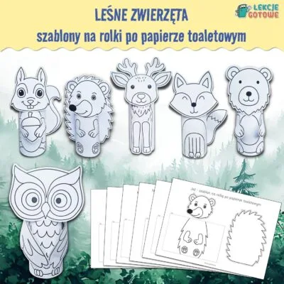 lesne zwierzeta szablony na rolki po papierze toaletowym pdf do druku kolorowanki wycinanki motoryka mała wycinanie dla dzieci przedszkole jesień ćwiczenie motoryczne