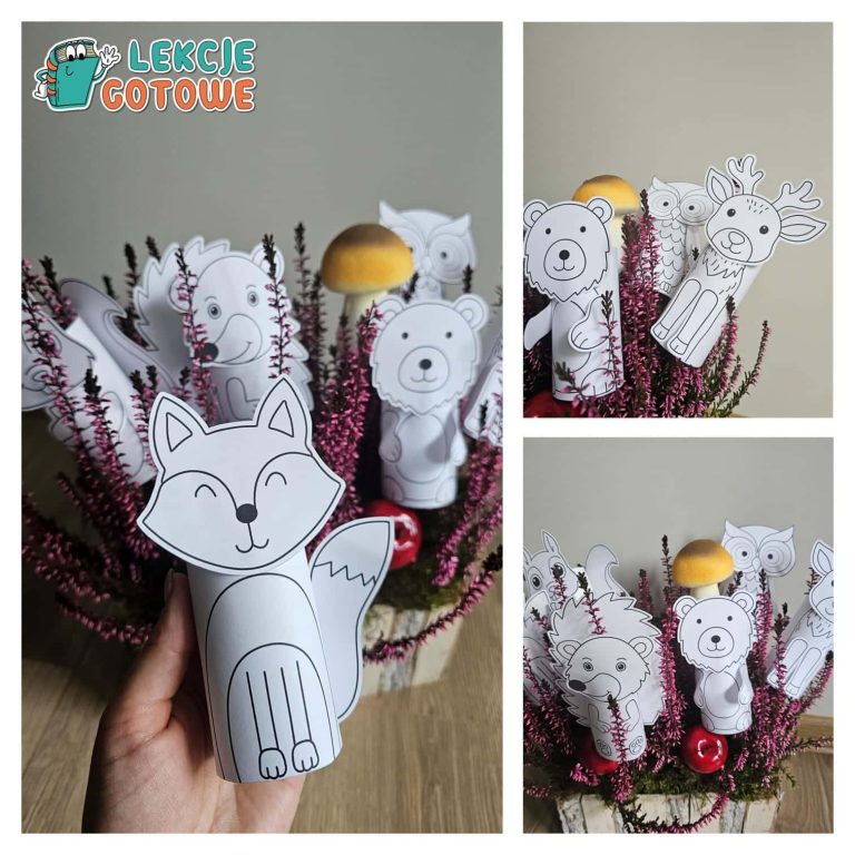 lesne zwierzeta szablony na rolki po papierze toaletowym pdf do druku kolorowanki wycinanki motoryka mała wycinanie dla dzieci przedszkole jesień ćwiczenie motoryczne