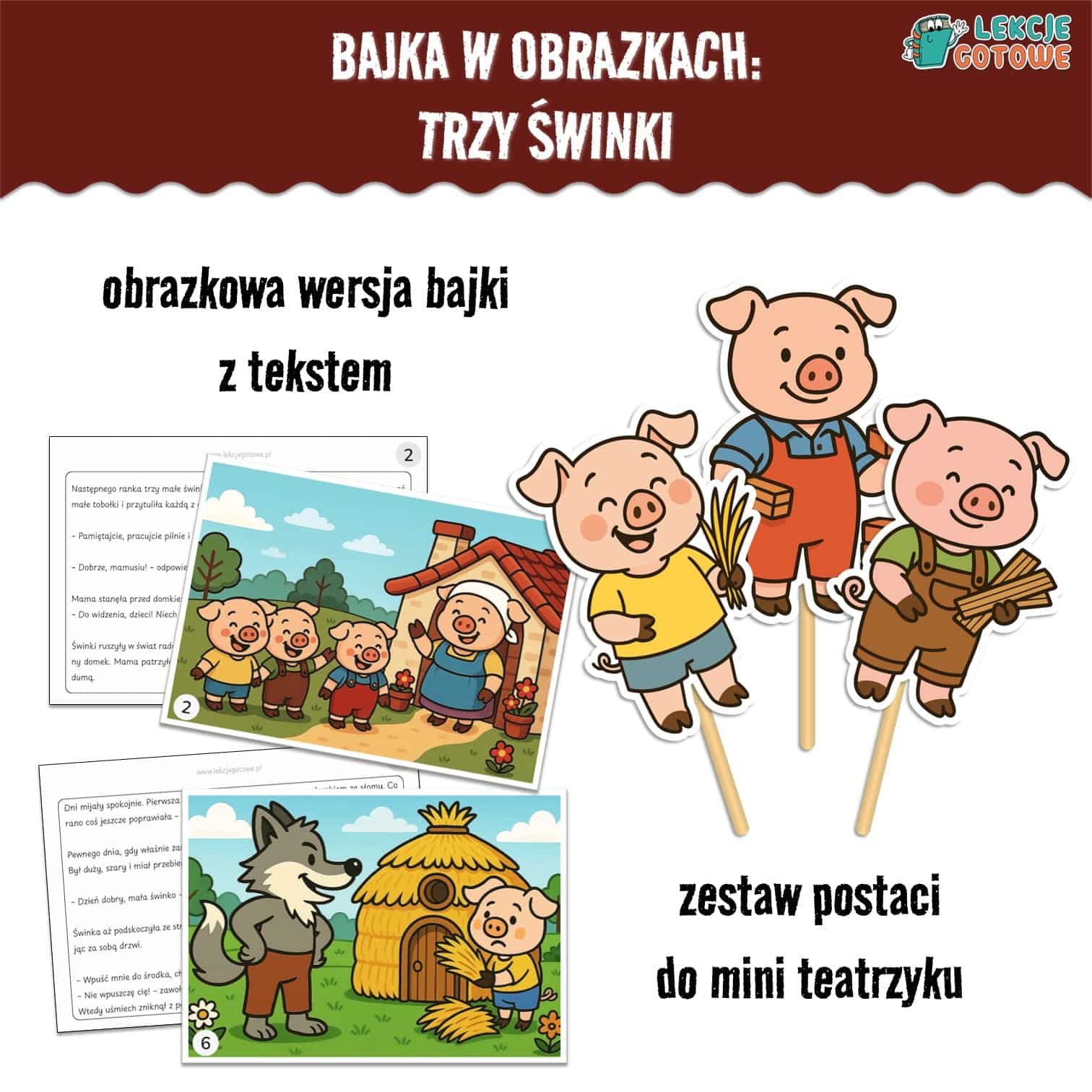 bajka w obrazkach trzy swinki dzień postaci z bajek pomysły teatrzyk