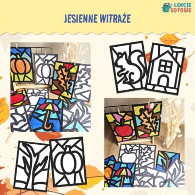 jesienne witraże dekoracje praca plastyczna pomysły wycinanie wycinanki kolorowanki jesień pomysły do druku szablony wzory karty pracy