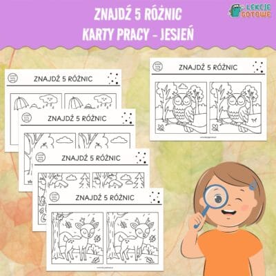 znajdź różnice 5 różnic spostrzegawczość koncentracja karty pracy dla dzieci do druku za darmo printoteka kolorowanki jesienne jesień
