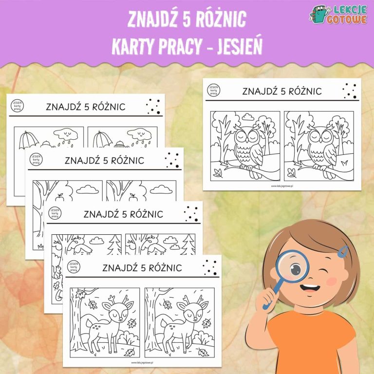 znajdź różnice 5 różnic spostrzegawczość koncentracja karty pracy dla dzieci do druku za darmo printoteka kolorowanki jesienne jesień