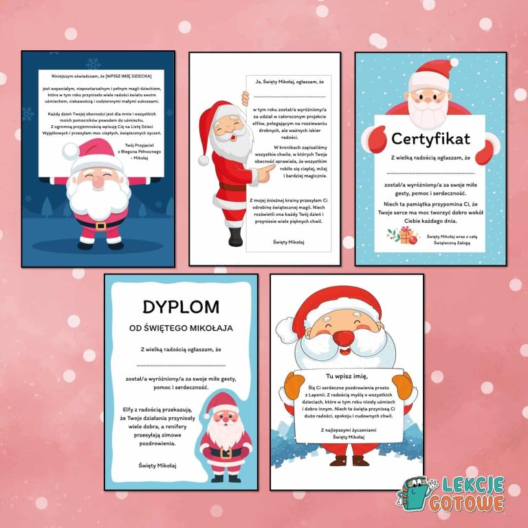 certyfikaty dyplomy święty Mikołaj mikołajki od świętego mikołaja do edycji word pomysły upominki prezenty do druku