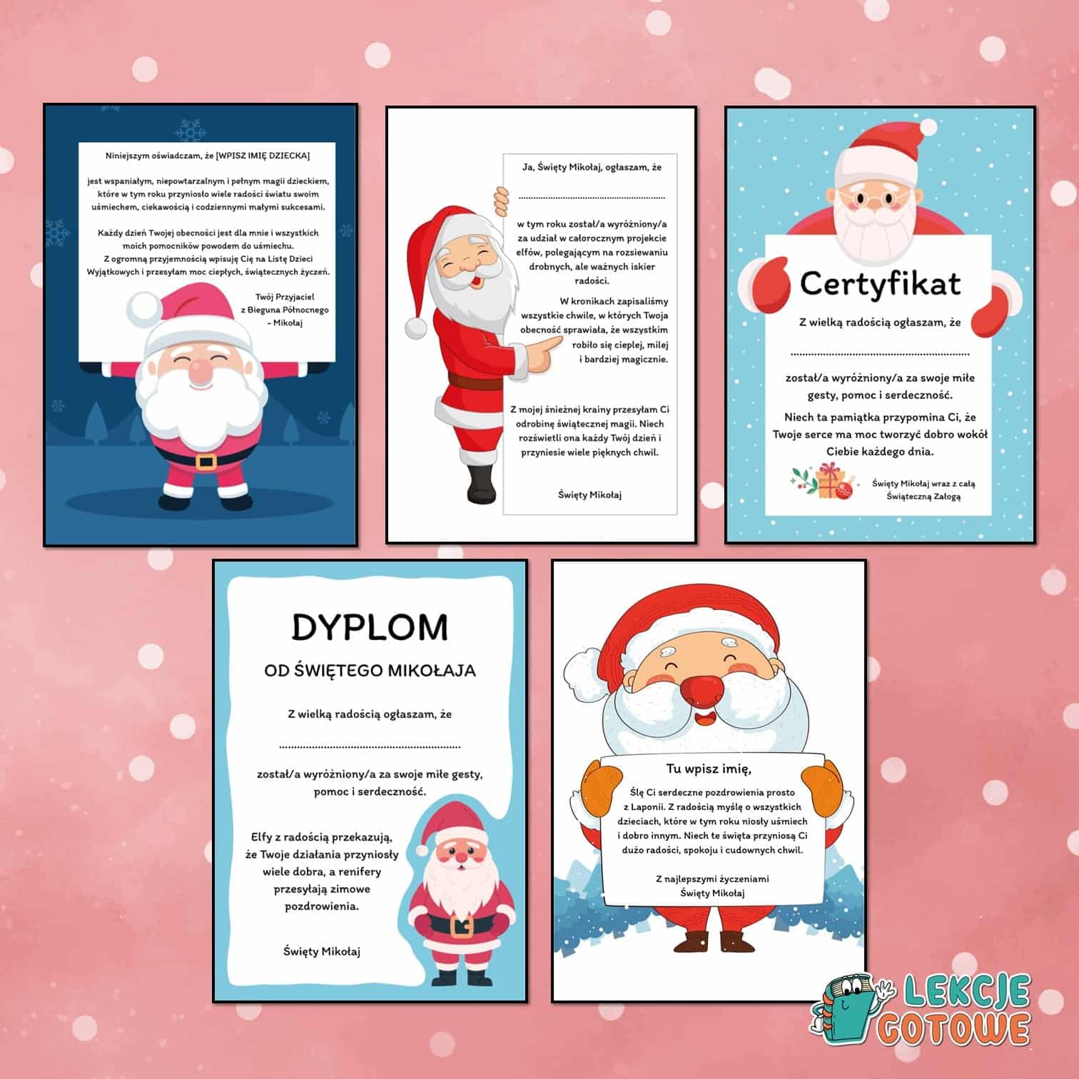 certyfikaty dyplomy święty Mikołaj mikołajki od świętego mikołaja do edycji word pomysły upominki prezenty do druku