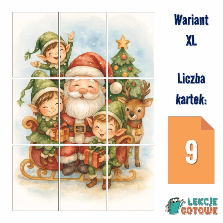 mikołaj z elfami dekoracja ścienna ozdoby wielkoformatowe pomysły mikołajki grudzień pomoce materiały do druku