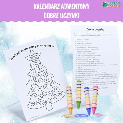 kalendarz adwentowy dobre uczynki boże narodzenie adwent karty pracy pomysły zima do druku