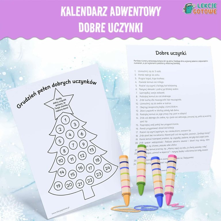 kalendarz adwentowy dobre uczynki boże narodzenie adwent karty pracy pomysły zima do druku