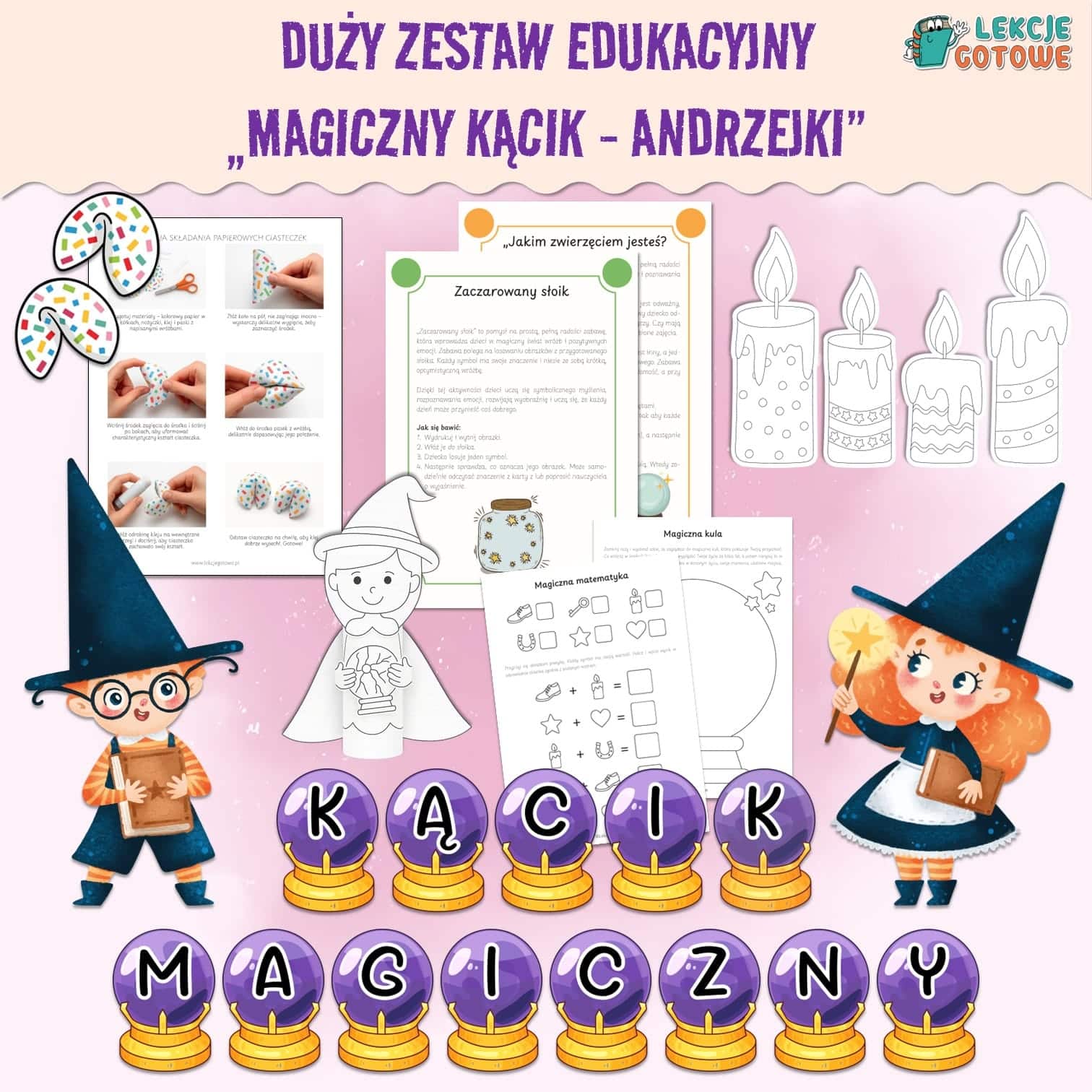 andrzejki zadania ćwiczenia magiczny kącik wróżby przedszkole dla dzieci do druku pomysły karty pracy materiały do druku pdf